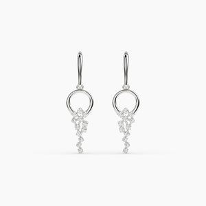 14K Solid Gold Diamond Drop Earrings, Dainty Dangle Drop Earrings, round Natural Diamond Earrings, Elegant Fine Jewelry, Dainty Earrings