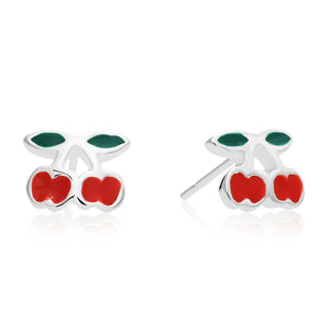 Stunning 925 Sterling Silver Red Cherry Enamel Pushback Studs.