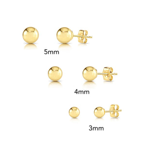 Set of 3! 14K Gold Ball Stud Earrings with Butterfly Pushbacks, Solid 14K Yellow Gold Gift Set, 3Mm 4Mm and 5Mm
