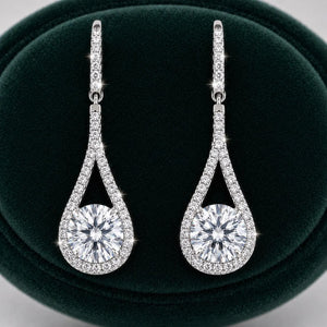 Round Cut 1 Carat VVS Moissanite Diamond Dangle Drop Earrings 925 Sterling Silver