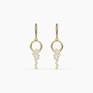 14K Solid Gold Diamond Drop Earrings, Dainty Dangle Drop Earrings, round Natural Diamond Earrings, Elegant Fine Jewelry, Dainty Earrings