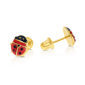 14K Yellow Gold Small Ladybug Stud Earrings