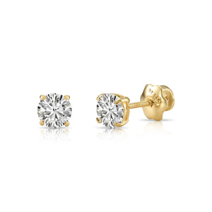 14K Yellow Gold round Brilliant-Cut Lab Diamond Stud Earrings, Screwback