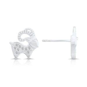 Sterling Silver GOAT CZ Goat Stud Earrings - Unique and Stylish Gift!.