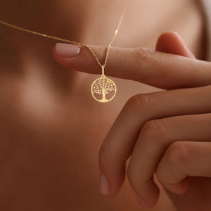 Elegant 14K Yellow Gold Tree of Life Pendant Necklace - 18" Chain Included.