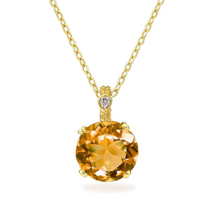 Stunning 14K Yellow Gold Citrine and Diamond Pendant Necklace.