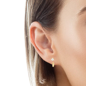 Small Diamond Claw Earring - 14K Solid Gold Huggie Hoop Earring