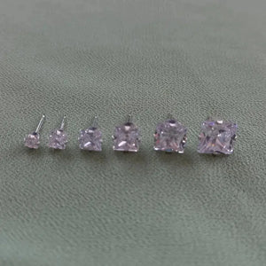 925 Sterling Silver Clear Square Cubic Zirconia Stud Earrings