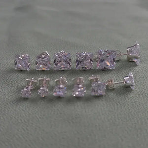 925 Sterling Silver Clear Square Cubic Zirconia Stud Earrings