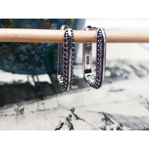 925 Sterling Silver Cubic Zirconia Hoop Earrings: Geometric U-Shape Huggies • A84