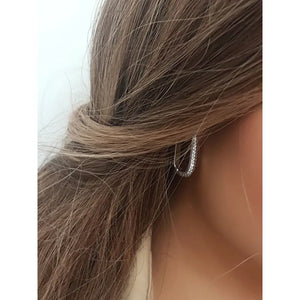 925 Sterling Silver Cubic Zirconia Hoop Earrings: Geometric U-Shape Huggies • A84
