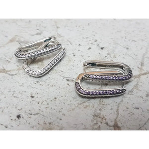 925 Sterling Silver Cubic Zirconia Hoop Earrings: Geometric U-Shape Huggies • A84