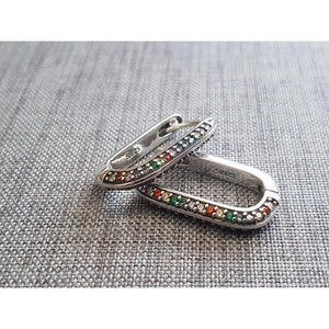 925 Sterling Silver Cubic Zirconia Hoop Earrings: Geometric U-Shape Huggies • A84