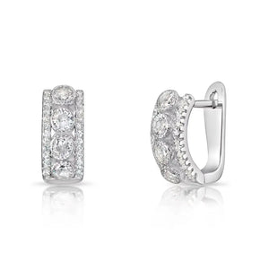 925 Sterling Silver CZ Huggie Hoops, Solid Sterling Silver Shiny CZ Hoops, Gift for Her, 14Mm, by TILO Jewelry