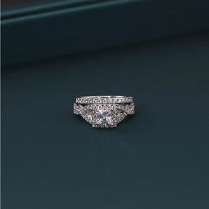 925 Sterling Silver Engagement Ring Set, 2 Carat Total, Princess Square-Cut Cubic Zirconia Ring with Halo Setting, Two Tier Stackable Ring