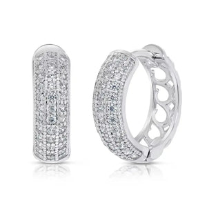 925 Sterling Silver Pave CZ Huggies Hoop Earrings, 15Mm Height, Small Silver Huggie Earrings, Made by TILO Jewelry