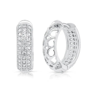925 Sterling Silver Pave CZ Huggies Hoop Earrings, 15Mm Height, Small Silver Huggie Earrings, Made by TILO Jewelry