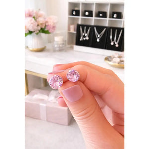 925 Sterling Silver Pink Earrings Studs round One Pair Fast Shipping