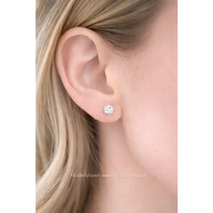 925 Sterling Silver round Earrings Studs Clear Tiny Small One Pair