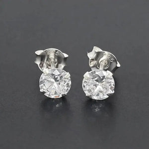 925 Sterling Silver round Earrings Studs Clear Tiny Small One Pair