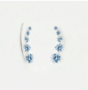 Sterling Silver Sapphire Blue CZ Ear Climbers, 18Mm