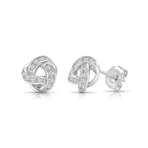 Solid 14K Gold Brilliant CZ Love Knot Twist Studs, 7Mm, with Pushbacks