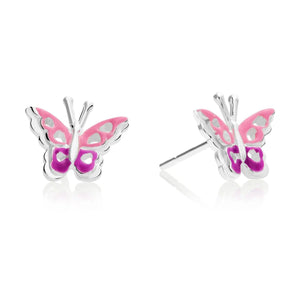 Cute 925 Sterling Silver Butterfly Enamel Studs with Pushback Closure.