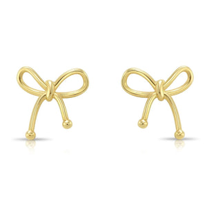 Elegant 14K Solid Yellow Gold Ribbon Bow Stud Earrings with Secure Screwback Closure.