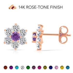 Elegant Flower Gemstone Stud Earrings in Sterling Silver - Stunning Simulated Birthstone CZ Jewelry for Women & Girls, Available in 12 Vibrant Colors.