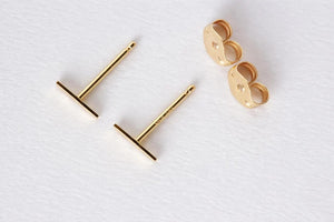 Chic 14K Gold Bar Stud Earrings - Tiny Solid Gold Minimalist Jewelry for Everyday Elegance.