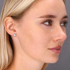 Stunning CZ Small Flower Stud Earrings in Elegant Sterling Silver.