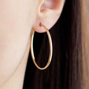 Elegant 14K Solid Gold Hoop Earrings - Classic Thickness, Available in Multiple Sizes (13mm, 18mm, 23mm, 32mm).