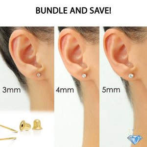 Bundle Set of 3! 10K Gold Classic Solitaire Stud Earrings, Screw-Back
