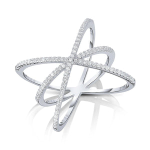 Dazzling Sterling Silver Triple X Ring with Cubic Zirconias – Perfect Gift for Her Birthdays & Everyday Elegance.
