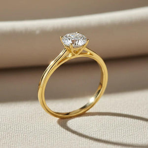 Stunning 14K Yellow Gold Round Solitaire Engagement Ring - 1 Ctw, Timeless Symbol of Love for Proposals and Anniversaries.