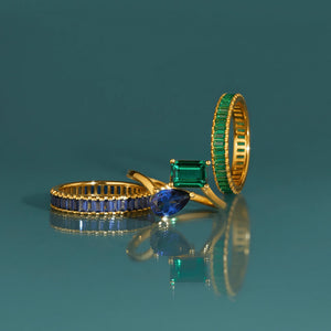 Lab Grown Green Emerald Baguette Eternity Ring NikNenz™ Premium Gold & Diamonds
