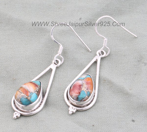 Oyster Copper Turquoise Pear Earrings: Handmade Sterling Silver Boho Jewelry