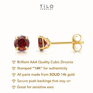14K Yellow Gold Birthstone Solitaire Stud Earrings, 3Mm, Available in 12 Colors