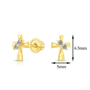 10K Yellow Gold Tiny Cute Cross Stud Earrings