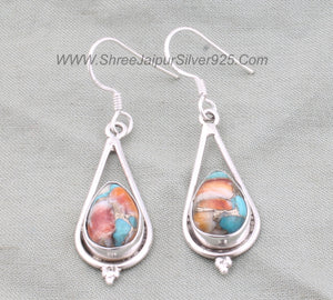 Oyster Copper Turquoise Pear Earrings: Handmade Sterling Silver Boho Jewelry