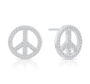 Sterling Silver CZ Small Open Peace Sign Stud Earrings – Trendy & Elegant Accessory.