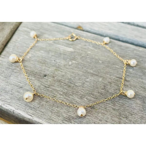 9Ct Gold Anklet: Dainty Ivory Freshwater Pearl Drop Ankle Chain