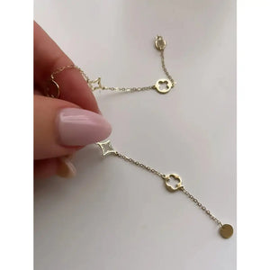 9Ct Solid Gold Clover Charm Bracelet • Minimalist Dainty Band