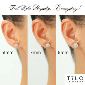 14K White Gold Sparkle Ball Stud Earrings, Hand Engraved Diamond-Cuts