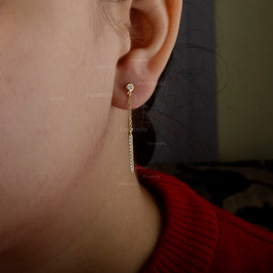 14K Yellow Gold Diamond Bar Drop Earrings: Minimalist Fine Jewelry