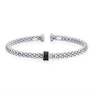 Sterling Silver Italian Black Onyx Cuff Bangle Bracelet, Fits 6"-7"