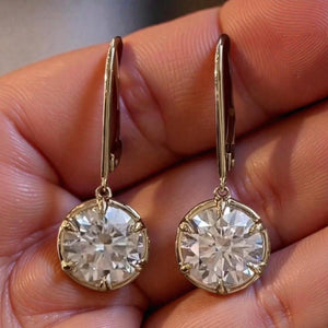 14K Gold Moissanite Drop Earrings | round Brilliant Cut 2 Ct Dangle Jewelry