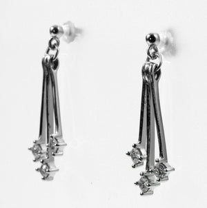 14K White Gold Diamond Dangle Earrings Multi Bar Drop