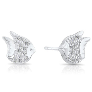 Stunning CZ Angel Fish Sterling Silver Stud Earrings.