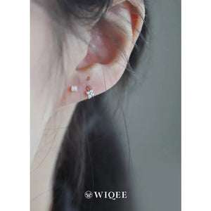 9K Solid Gold Flower Hoop Earrings, CZ Diamond Huggie Earrings